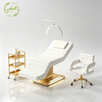 Ensemble de mobilier de salon de beauté noir et or de luxe, lit de massage électrique à 3 moteurs, lit cosmétique réglable pour les cils et le visage avec lampe