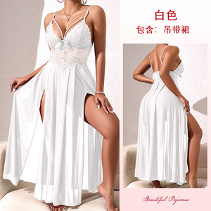 Chemise de nuit sexy <span class=keywords><strong>en</strong></span> maille fendue à dos nu <span class=keywords><strong>en</strong></span> perles de haute qualité, nuisette tentante, lingerie pour femmes, vêtements intimes - Product Image 5