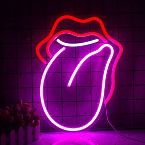Letrero de Neón de Labios, Acrílico, Rojo Llama, Forma de Lengua Grande, Letreros de Neón para Decoración de Paredes, Luz de Neón Rojo-Rosa, Luz LED para Dormitorio - Product Image 1