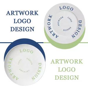 أطقم مخصصة ، أطباق عشاء بورسلين بيضاء مطبوعة بشعار مخصص ، أطباق سيراميك مستديرة مسطحة للمطاعم - Product Image 2