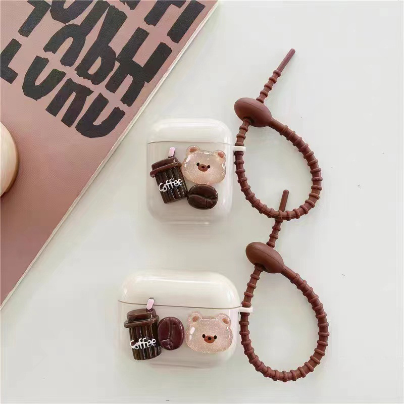 Oso de café blanco cubierta del auricular + colgante