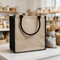 Sac publicitaire quotidien en jute recyclable avec poignée longue, taille moyenne, personnalisable (couleurs et logo) - Fournisseur Sherwin