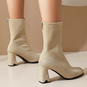 Large Size 48 Pointed Toe Women's Back Zipper Short <b>Boots</b> High Chunky Heels Ankle Booties Wide Fit Suede Shoes - Product Image 6