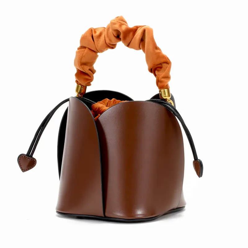 Fashion Women Leather Tote Sling Shoulder Ladies Handbag Luxury Flowers Irregular Design Bucket Bags With Inner Drawstring Bag