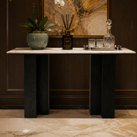 Table console moderne en pierre frittée, plateau en marbre de 11 mm, structure en bois massif, table d'appoint pour entrée, couloir, salon