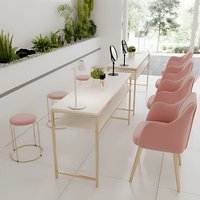 Ensemble de table de manucure simple et double, poste de travail de salon de manucure avec chaise, cadre doré, OEM ODM, solution complète