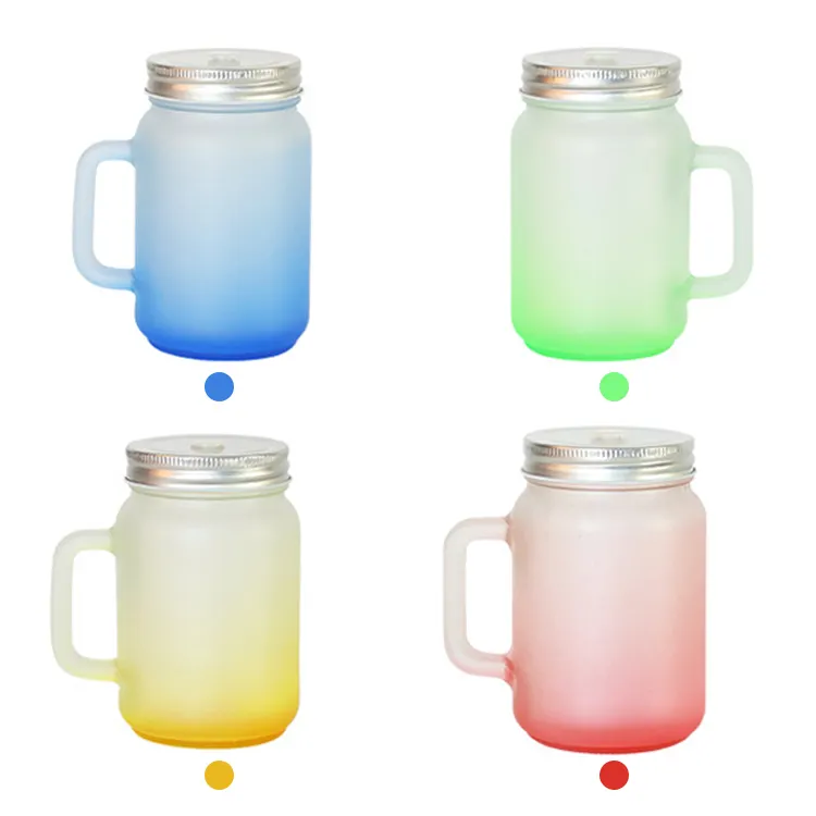 Hot Sale Customization Colored Mug Sublimation Gradient Mason Jars With Handle Lids And Color Straw