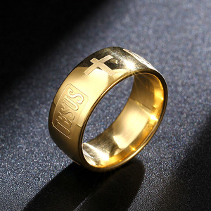 Anello a Croce in Acciaio Inossidabile Placcato Oro per Uomo, Stile Semplice e Versatile, Unisex, Religioso/Totemico, per Matrimonio, Popolare in Europa e USA - Product Image 1