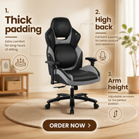 Chaise de jeu ergonomique moderne Henglin en cuir PU noir, pivotante, réglable en hauteur, avec vérin à gaz 3 positions