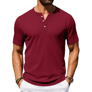 Camiseta Henley Acanalada de 180gsm a 250gsm para <span class=keywords><strong>Hombre</strong></span>, Elástica, Jacquard, Verano, Casual, <span class=keywords><strong>Ropa</strong></span> Superior - Product Image 4