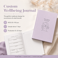 Carnet de bien-être personnalisé à couverture rigide, motif lavande, pages de journalisation d'humeur, de gratitude et de soins personnels, marque privée OEM