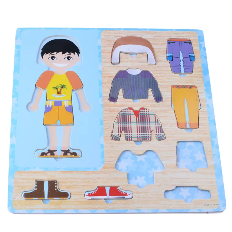 Creative DIY Boys and Girls Wooden Dress Up Jigsaw Toy Puzzle Game Kids Brain Development Toy Cartoon Roles Dress Up Play Gift