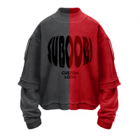 Sweat-shirt à capuche surdimensionné pour homme, style vintage, col rond, imprimé graphique avec logo personnalisé, effet vieilli et délavé à l'acide