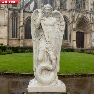 YOUFINE Escultura de Ángel de mármol tallada a mano Arcángel San Miguel venciendo la estatua del diablo para religiosos - Product Image 3
