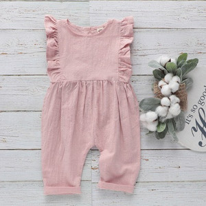 Combinaison d'été personnalisée en coton et <span class=keywords><strong>lin</strong></span> à volants pour fillette, vêtements pour enfants, combinaison-pantalon pour filles - Product Image 4