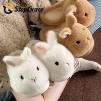 Pantoufles en peluche mignonnes StepGrace en forme de lapin, dessus en fourrure, semelle EVA premium antidérapante et rembourrée, pantoufles d'intérieur chaudes pour femmes, hiver