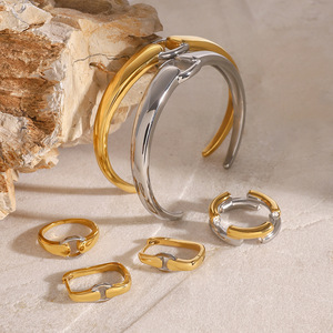 Yueli <b>Huggie</b> Earrings Gold <b>Silver</b> Stainless Steel Geometric Everyday Wear - Product Image 4