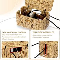 Boîte de rangement pour câbles tissée avec couvercle, panier organisateur en jacinthe d'eau, boîte organisatrice de câbles avec 2 fentes ouvertes pour bureau