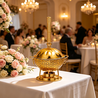 Chauffe-plat de buffet FLEY en acier inoxydable doré avec brûleur à alcool, couvercle décoratif en dôme et poignées latérales pour tables de banquet