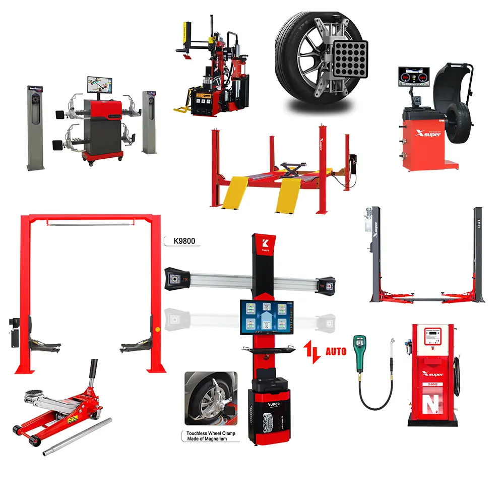 Voertuiguitrusting Volledige Set 4 Post Autolift 2 Post Auto Lift Wieluitlijning Machine Bandenwisselaars Combo Voor Werkplaats