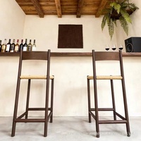 Massiver Ulmenholz-Barhocker mit Vintage-Rückenlehne für Gewerbliche Nutzung in Kaffee- und Milchtee-Läden, Rustikales Mid-Century-Design