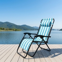 Chaise longue de plage pliable à rayures zéro gravité avec appui-tête réglable pour extérieur, patio, jardin, transat personnalisé