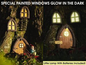 Porta e Finestra delle Fate Luminose al Buio 32x25x20cm, Decorazione da Esterno per Albero con Insegna Secret Garden - Product Image 2