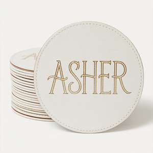 New Arrival Promotion Round Hot Stamping Drink Mats Leatherette Leather Coasters Housewarming Gift Leather Pad for Cup