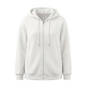 เสื้อฮู้ดดี้ผู้ชายสีขาวแบบมีซิป ทรงปกติ สีพื้น ผ้าฝรั่งเศสเทอร์รี่ 100% ผ้าฝ้าย สำหรับใส่ในฤดูใบไม้ร่วง คุณภาพสูงสั่งทำพิเศษ - Product Image 1