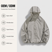 Veste technique à capuche pour homme Coupe-vent zippée Légère Multi-poches Urbaine Extérieure