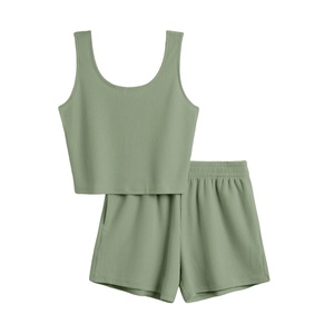 Ensemble de salon pour femmes, deux pièces, sans manches, short <span class=keywords><strong>taille</strong></span> haute, tenues d'été - Product Image 5