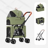 Poussette pour animaux de compagnie Surepawzy à double couche détachable à 4 roues, multifonctionnelle, légère, pliable, portable, chariot à main pour chiens et chats