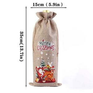 Sac en toile de jute rouge de Noël 15x35cm avec cordon de serrage, sac en lin, pochette pour arbre de Noël, à utiliser pour les fêtes de Noël, champagne, vin rouge - Product Image 2