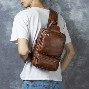 Großhandel Maßanfertigung Grenzüberschreitend Beliebte Herren Vintage Echtleder Wasserdichte Reißverschluss-Brusttasche - Product Image 3