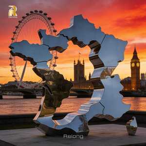 大型カスタムモダンデザインステンレス鋼世界地図彫刻、屋外装飾用都市センターピース - Product Image 5