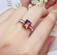 Bague en améthyste de qualité naturelle AAA, forme émeraude, bague pour femme, 100% améthyste naturelle, bijoux en or rose 14 carats