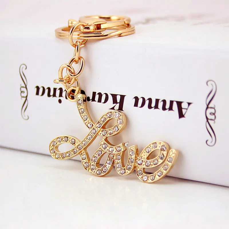 Keychain Keychain High Quality Manufacturer Letter LOVE Rhinestones Metal Couple Bag Keychain Accessories