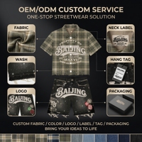 Ensemble personnalisé pour homme : chemise respirante à carreaux, short tricoté, veste à manches courtes à carreaux, streetwear cargo, marque privée, faible MOQ, OEM, ODM