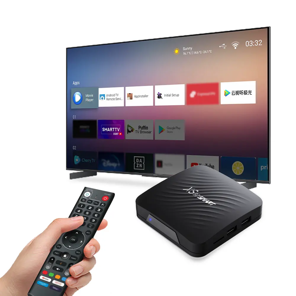 Set top box XS97 Smart Amlogic S905, kotak tv 4 + 32GB android 11 4k tv box 2.4g + 5g dual wifi dengan BT bisa disesuaikan dari pabrik