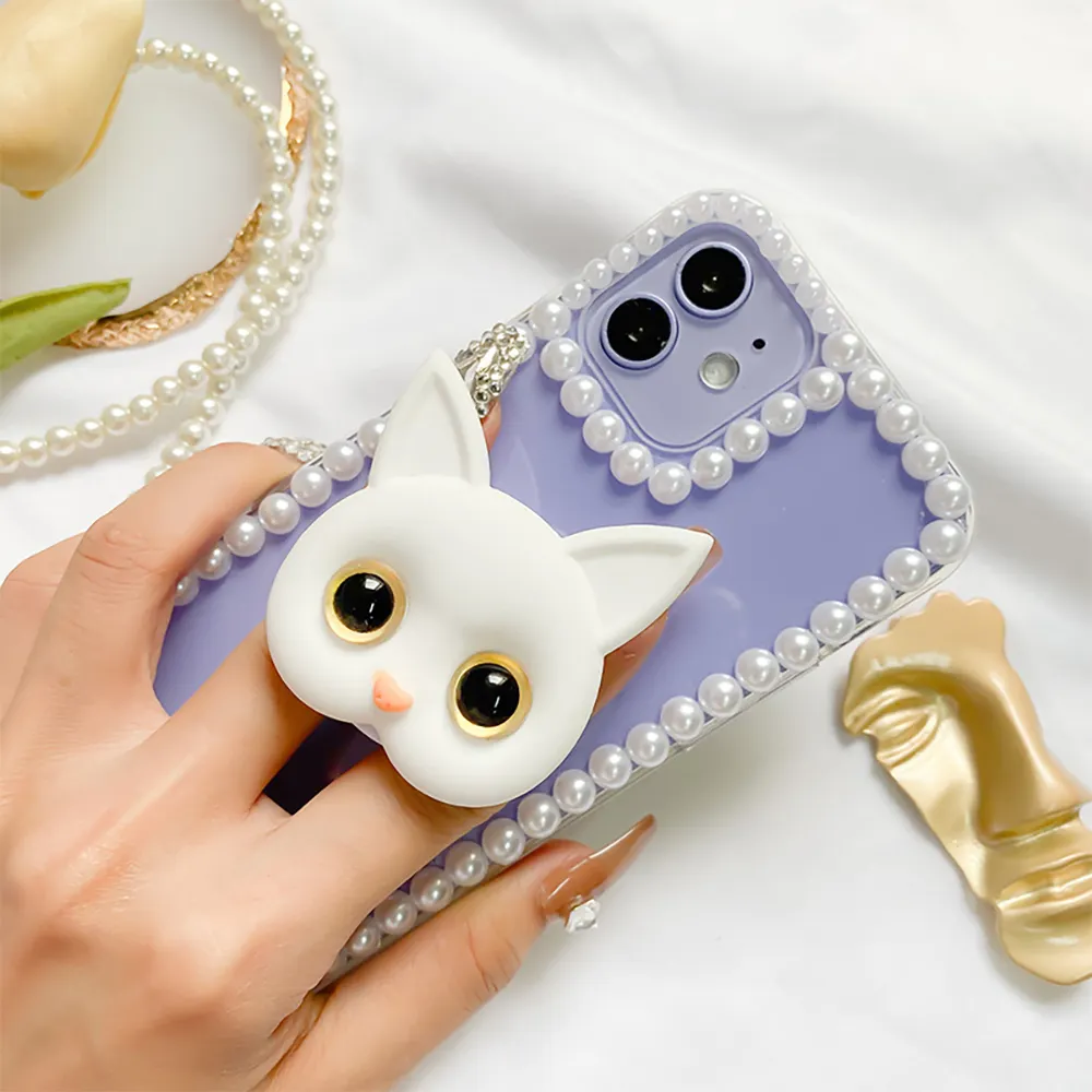 3D猫電話スタンドかわいいバニティミラーリングモバイルホルダーiPhone13 12Pro Max X 8 Xiaomi Realme Samsung Girl Gift Portable