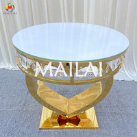 Table de mariage ronde de luxe avec motif d'amour en cristal, nouveau design, en acier inoxydable et verre, cadre doré/argenté, diamètre 80 cm