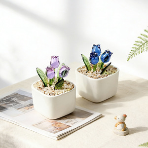 Adorno de Vidrio en Maceta, Simulación de Ramo de Tulipanes, Decoración de Escritorio, Mini Flor Artesanal, Venta al por Mayor - Product Image 3