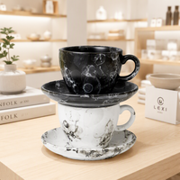 Ensemble tasse et soucoupe en porcelaine effet marbre, motif pierre de luxe, pour cappuccino, expresso, latte, cadeau pour la maison, le café ou la table