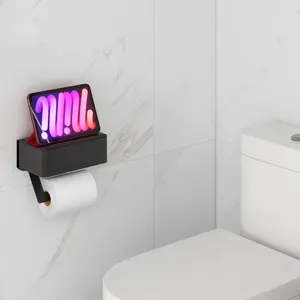 新着マットブラックトイレットペーパーホルダーティッシュロールハンガー棚付きフラッシュ可能なペーパーディスペンサー収納ボックス