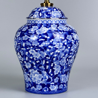 Lampe de table en céramique décorative pour la maison, moderne, peinte à la main, en porcelaine bleue et blanche, sans fil, fonctionnant sur batterie, avec commande tactile LED