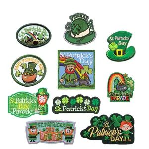 Easter Patch Factory Custom Wholesale Green 3 Leaf Clover Saint Patrick's Day LuckySequin Embroidery Iron On Trucker Hat Patches