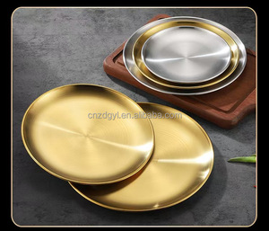 Hàn Quốc Phong Cách Thép Không Gỉ Bộ Đồ Ăn Đặt 201 Mỏng Thân Thiện Với Môi Tùy Chỉnh Khay Vàng Trái Cây Bánh Xương Tấm Thịt Nướng Phục Vụ Tấm - Product Image 3