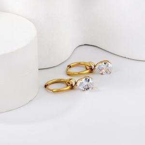 Boucles d'oreilles pendantes longues en acier inoxydable plaqué or 18 carats avec zircon, motifs cœur, étoile, triangles, cercles et gouttes d'eau, pour femmes et jeunes filles - Product Image 6
