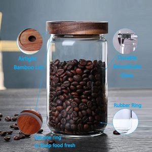 Large Capacity <b>Glass</b> <b>Storage</b> Jar Wooden Lid Airtight <b>Food</b> <b>Container</b> Round Spice and Coffee Bean Canister for Kitchen - Product Image 3