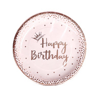 Ensemble exclusif en acier inoxydable de 20 pièces, gobelets, assiettes et serviettes à pois rose doré pour les fêtes d'anniversaire des filles